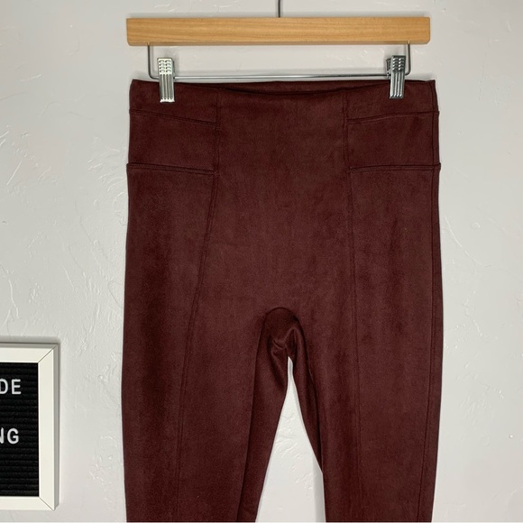 Spanx High Waisted Marron Faux Suede Leggings Size Medium - Picture 2 of 11